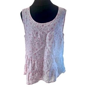 Shabby Chic Linen Floral Pink Sleeveless Top Medium